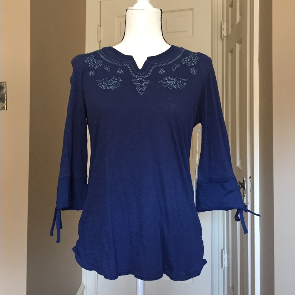 Caribbean Joe blue peasant style top size M